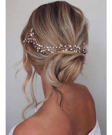 Cubahop Bride Wedding Hair Vines Bridal Crystal Headband Rhinestones Headpieces Hair Accessories for Women and Girls (Rose Gold)