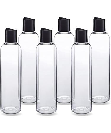 8oz Clear Plastic Bottles with Black Disc Top Caps - Pack of 6 | BPA Free, Refillable Containers for Shampoo, Lotions, & Cream - Made in USA - Buy Online on GoSupps.com
