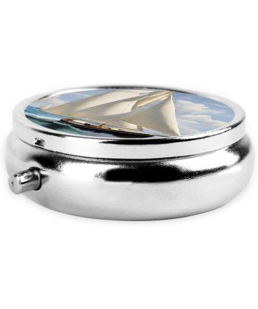 Sailboat Landscape Mini Round Pill Box | 3 Compartment Travel Organizer | Portable Medicine Case for Home & Office - Buy Online on GoSupps.com