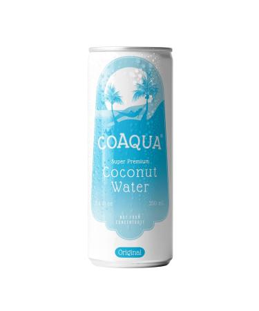 CoAqua | Super Premium | Coconut Water | Naturally sweet | No Fat | Low Sugar | Potassium | Not from concentrate | 8.4 Fl Oz | Aluminum cans | Pack of 6