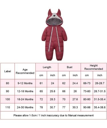 JiAmy Baby Girls' Snowsuit Romper | Winter Hooded Jumpsuit | Burgundy 18-24 Months - Buy Online on GoSupps.com