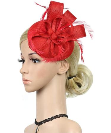 FRCOLOR Feather Fascinator Hat Tea Party Headband for Girls Flower Cocktail Derby Hair Clips for Women Wedding Headwear (Red) - Buy Online on GoSupps.com