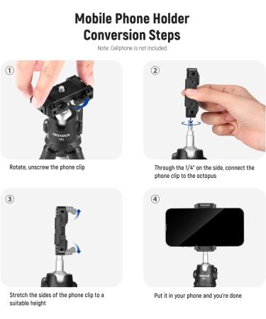 NEEWER T80 Phone Tripod Stand with Remote, Action Camera Mount & Phone Clip - Compatible with GoPro, iPhone, LED Light - Max Load 4.4lb - Buy Online on GoSupps.com