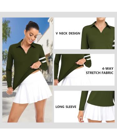 Soneven Women's Collared V Neck Long Sleeve Polo Shirt | Moisture Wicking Golf T-Shirt | Slim Fit for Casual Work | X-Large Green - Buy Online on GoSupps.com