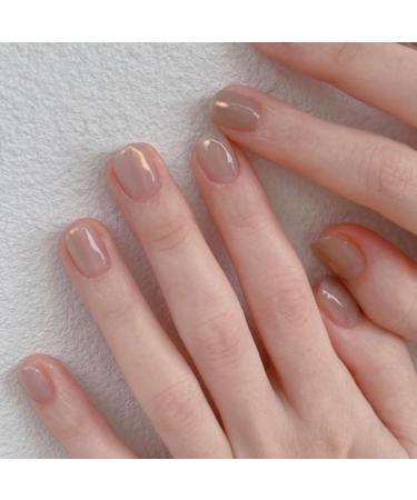 Justotry 24 PCs Nude angular nails to stick on short pattern monochrome press on nails glossy artificial nails fake nails for nails art square French fingernails artificial nails for women 918nude & solid11