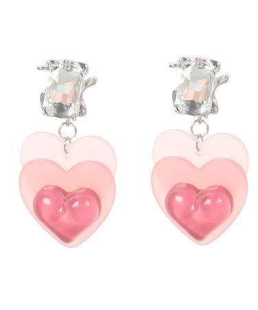 Feylie earrings sweet pink heart earrings fashionable acrylic earrings simple ear hooks statement jewelry gift for women and girls