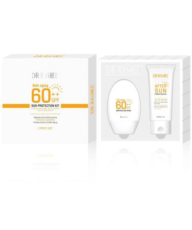 Dr Rashel Sunscreen SPF 60++ Travel Size Sunscreen Sun Protection Kit - Anti Aging Moisture Sun Cream After Sun Smoothing & Cooling Gel Face & Body Sunscreen Lotion Beach Essentials for Women