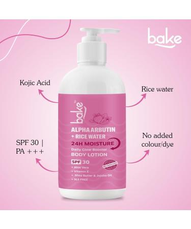 BAKE Rice Water Body Lotion with SPF 30 PA+++ | Alpha Arbutin & Vitamin E | Moisturizing Body Lotion | Helps Improve Skin Appearance | For Women & Men | 200 ml - Buy Online on GoSupps.com