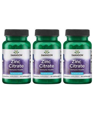 Swanson Zinc (Citrate) 30 Milligrams 60 Capsules (3 Pack)