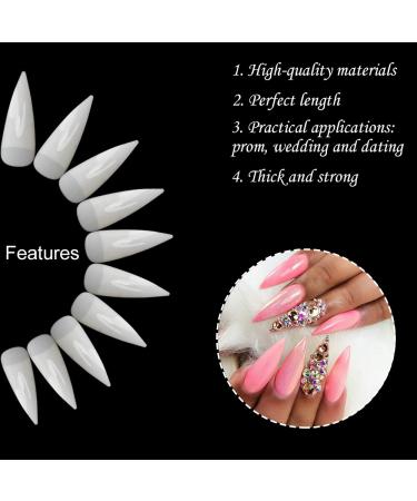 1200PC French False Nail Tips | Acrylic Stiletto Form - Full Cover 10 Sizes Clear & Natural for Salon Mani Pedi - Buy Online on GoSupps.com