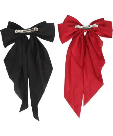 2pcs Oversized Long Tail Hair Bowknot Soft Accessories Large Ribbon Black Red for Dating Parties - Buy Online on GoSupps.com