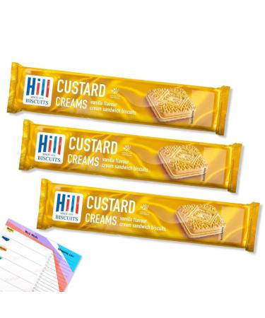 Hill Biscuits Custard Flavour Cream Sandwich Crunchy Biscuits 150g Pack of 3 - Tea Time Treat Lunchbox Filler Office Snack Party Favour Snack Dessert Companion | Included Jaspem Shopping List - Buy Online on GoSupps.com