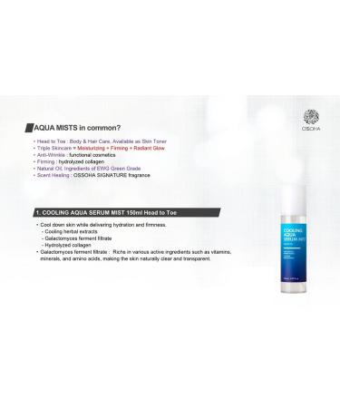  OSSOHA Cooling Aqua Mist Serum 150ml/5.07fl.oz. Soothing Skin Cool Down Head to Toe Moisturizing Effect Skin and Hair Care Balanced Skin Condition 5.07fl.oz. - Buy Online on GoSupps.com
