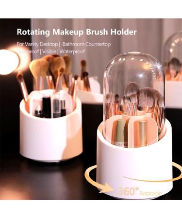 Lebenrich Rotating Makeup Brush Holder Organizer with Lid - Dustproof Clear Acrylic Container for Vanity and Bathroom Storage - Buy Online on GoSupps.com