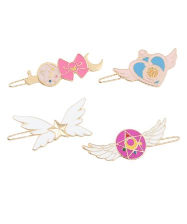 Anime SailorMoon Hair Clips Set - Kawaii Magic Stick  Bowknot  Pink Girls Hair Barrettes Bobby Pins Gifts Hair Accessories Jewelry Moon Hair Clips 4pcs