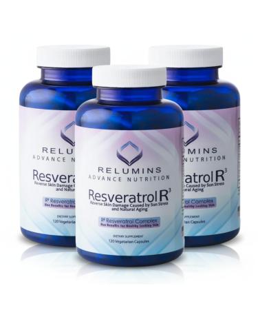 Relumins Resveratrol 600mg Supplement High-Potency Antioxidant with Grape Seed & Red Wine Extract Supports Skin Heart Health & Immune System 120 Vegan Capsules x 3 Bottles
