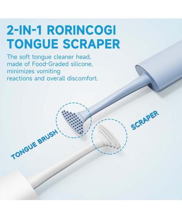 RorincoGi Tongue Scraper 2 Pack - Soft Tongue Cleaner for Fresh Breath - Oral Care Tools for Adults & Kids - White & Blue - Buy Online on GoSupps.com