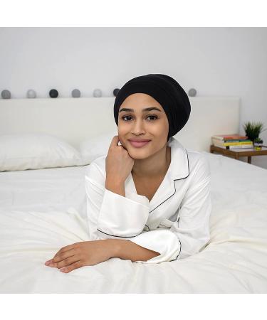 Silk Satin Hair Wrap Cap for Sleeping | Adjustable Night Beanie for Curly Hair, Braids & Locs - Black - Buy Online on GoSupps.com