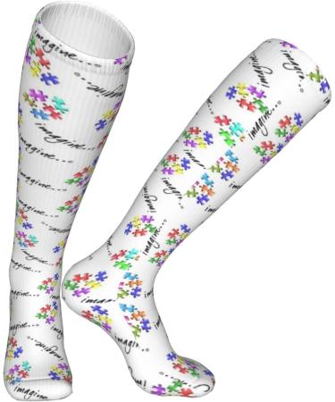 Autism Awareness Puzzle Pieces Compression Socks for Men & Women - 15-20 mmHg Circulation Support for Running & Cycling - Buy Online on GoSupps.com