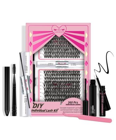 PRO DIY Lash Extension Kit Individual Lashes Kit with Lash Clusters Lash Bond and Seal 5ml Overnighter 10ml Remover Eyelash Applicator Lash Brush for Beginner DIY at Home(30D+40D-D-10-16mix Kit) 10-16 mix 30D+40D-D Kit (360Pcs) - Buy Online on GoSupps.com