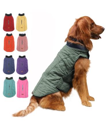 EMUST Winter Dog Coats, Dog Apparel for Cold Weather, British Style Windproof Warm Dog Jacket for Dog Coats for Winter, 7 Sizes 13 Colors Large(Pack of 1) Green