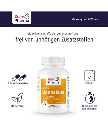 Buy ZeinPharma Alpha Lipoic Acid Capsules 300 mg - 90 Vegan Capsules | 50% R- & 50% S-Alpha Lipoic Acid - International Shipping Available - Buy Online on GoSupps.com
