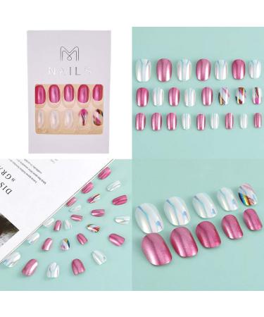 Sethexy Medium Oval Glossy Pink Sparkle False Fingernails - 24 PC Complete Cover Acrylic Nail Tips for Women & Girls | International Shipping - Buy Online on GoSupps.com