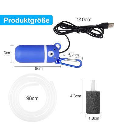 Quiet USB Air Pump for Aquarium - Portable Mini Oxygen Pump with 1.5m Cable Air Stone & Silicone Hose - Ideal Aquarium Accessories - Buy Online on GoSupps.com