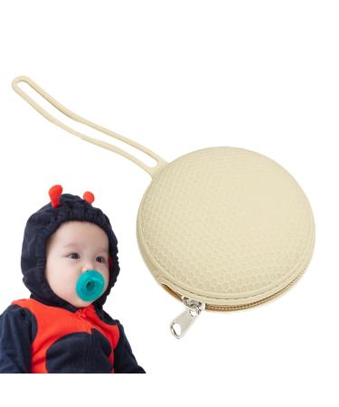 Generic silicone pacifier container silicone pacifier holder-waterproof round silicone travel bag-small silicone storage bag with zip and rope for cash keys and small light yellow b