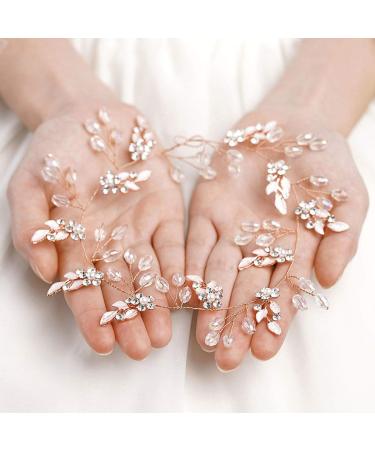 Unicra Rose Gold Leaf Wedding Hair Vine - Bridal Headpiece with Rhinestone Crystal Accent - Buy Online on GoSupps.com