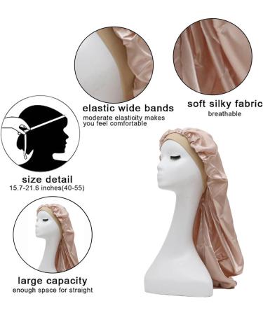 WUBAYI Silk Bonnet Hair Wrap for Sleeping | Satin Sleep Cap for Women and Girls with Wide Elastic Band | Soft Hair Sleeping Bonnet Cap for Curly Hair | Champagne - Buy Online on GoSupps.com