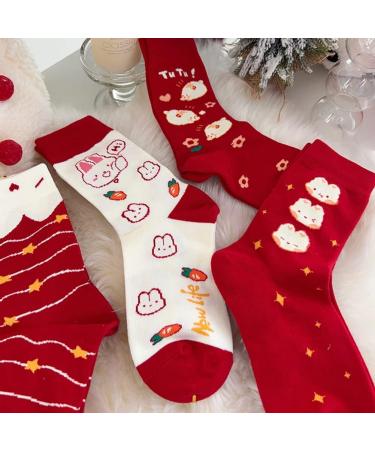 4 Pairs Lucky Red Girls Socks | Traditional Chinese New Year Gift | Comfortable Sports Socks | Size 34-40 - Buy Online on GoSupps.com