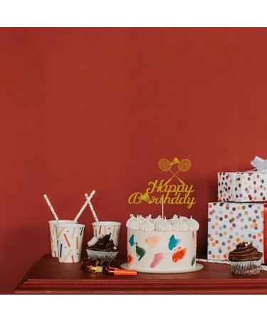 Badminton Happy Birthday Cake Topper Badminton Players Cake Decoration Sports Themed Birthday Party Supplies for Badminton Athletes and Lovers Gold Glitter - Buy Online on GoSupps.com