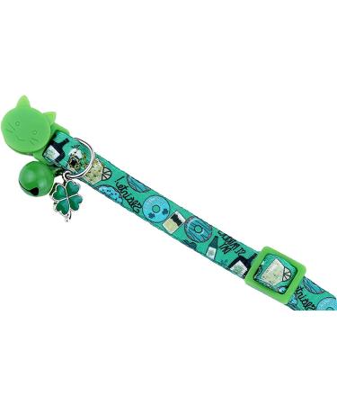 St. Patrick's Day Cat Collar with Bell and Shamrocks Charm - Breakaway Small Dog Collar | BoomBone - Buy Online on GoSupps.com