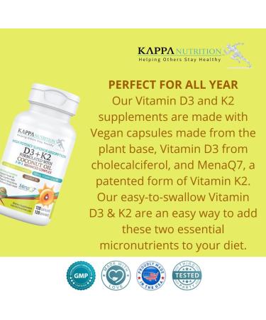 KAPPA NUTRITION Vitamin D3 + K2 with MCT Oil - 5000iu D3 & 100mcg K2 for Bone Health - 120 Vegan Capsules - Buy Online on GoSupps.com