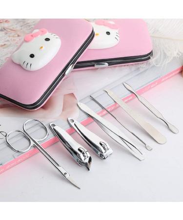 Hello Kitty Nail Clipper Travel Set - 7 in 1 Stainless Steel Professional Manicure Pedicure Kit with Leather Case - Buy Online on GoSupps.com
