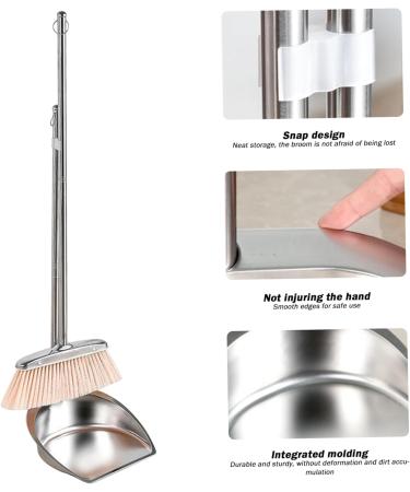 Dust Pan and Brush Dustpan and Brush Sets Stainless Steel Long Handled Dustpan and Brush Heavy Duty Upright Sweeping Brush with Hanging Hoop for Indoor Household Cleaning Round Shape - Buy Online on GoSupps.com