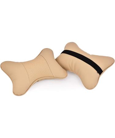 DSstyles 2-Piece PU Leather Car Neck Pillow Set | 28x18 cm Headrest Cushion - Beige - Buy Online on GoSupps.com