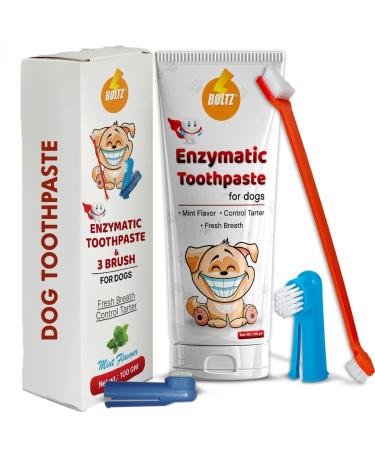 Boltz Enzymatic Toothpaste for Dogs 100gm with 3 Toothbrush with Mint Fragrance