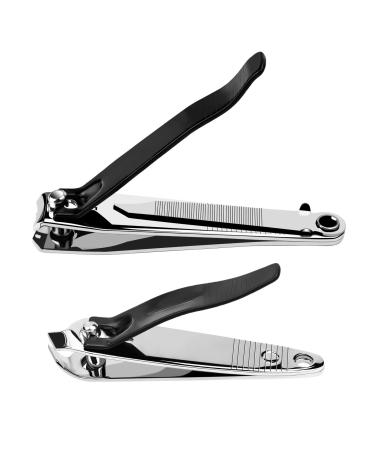 2 Pcs Nail Clippers Heavy Duty Nail Clipper Stainless Steel Toe Finger Nail Clippers Nail Cutters for Men Women Kid Elder Thick Nails Black+Silver