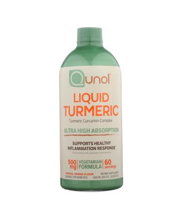Qunol Liquid Turmeric Curcumin 500mg, Vegetarian Formula, Ultra-High Absorption, Anti-Inflammatory, Sugar Free Dietary Supplement, Extra Strength, Tropical Orange, 60 Servings