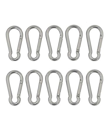 DGOL 10pcs M5 304 Stainless Steel Carabiner Snap Spring Hook Outdoor D Ring Chain Quick Link Lock Fastner Size 2 inch x 1 inch