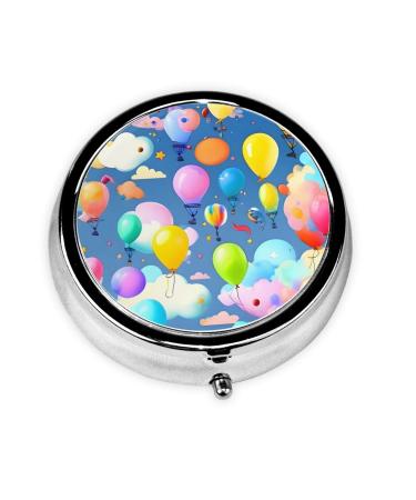 Colorful Balloonsround Pill Box 3 Compartment Round Pill Box Organizer * Portable Travel Pill Box for Traveling.