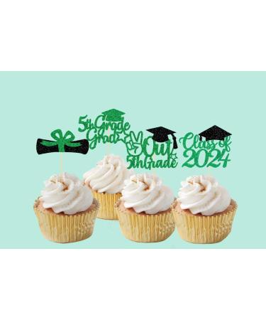 5th Grade Graduation Cupcake Toppers Green Glitter 5th Grade Graduation Party Decorations 2023 Boy Girl Kids Fifth Grade Graduation Party Decorations Supplies - Buy Online on GoSupps.com