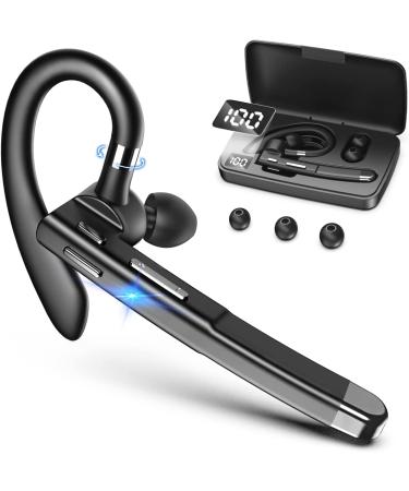 XVV Bluetooth Headset for Cellphone Wireless Bluetooth Earpiece with Charging Case Hands-Free Single Ear Headset with Mic for iOS Android Cell Phone V5.2 Bluetooth Headphone for Business Trucker YYK520-1Case