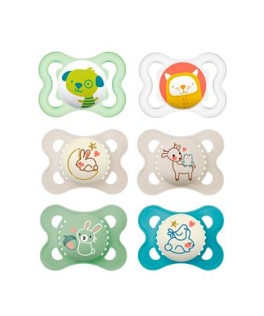 MAM Original "Skin Soft" Silicone Pacifier Pearl Exotic 0-6 months set of 6 including 3 sterilization transport boxes