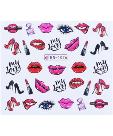 Conijiwadi 12 Sheets/Set Women Girls Lip Heart Nail Decal Valentine's Day Cartoon Nail Art Transfer Sticker Wraps DIY Decals - Buy Online on GoSupps.com