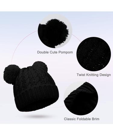 Baby Girls Double Pom Pom Bobble Hat - Toddler Winter Beanie for Kids 1-6Y, Black - Buy Online on GoSupps.com