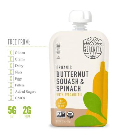 Serenity Kids Organic Veggie Puree Baby Food - Butternut Squash & Spinach Pouches, 6+ Months, Allergen-Free, 6 Count - Buy Online on GoSupps.com