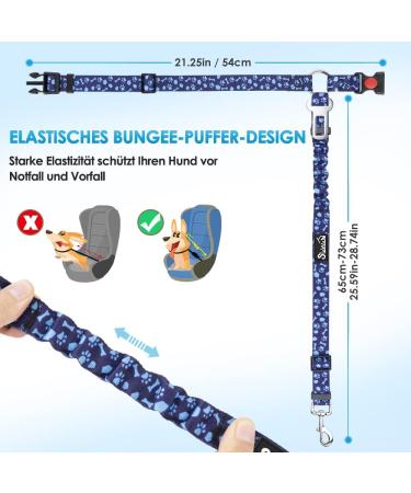 Slowton Dog Car Belt - 2-in-1 Adjustable Headrest Retention & Bucket Seat Belt with Universal Buckle & Reflective Rubber Band - H.Blau Dog Paws (2PCs) - Buy Online on GoSupps.com